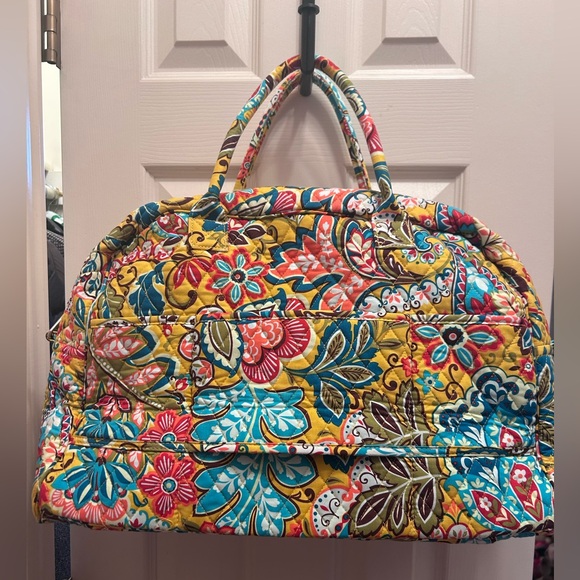 Vera Bradley Yellow Provincal Pattern Quilted Weekender Duffle Bag. - Picture 4 of 6